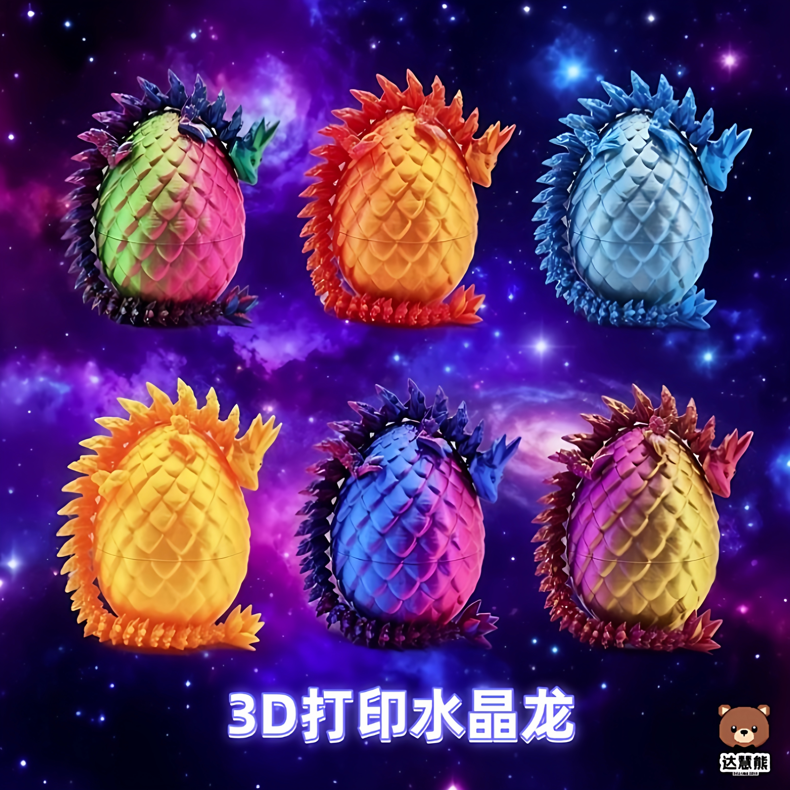 3D打印玩具水晶龙蛋关节可动中国龙手办模型摆件2025火爆儿童礼物