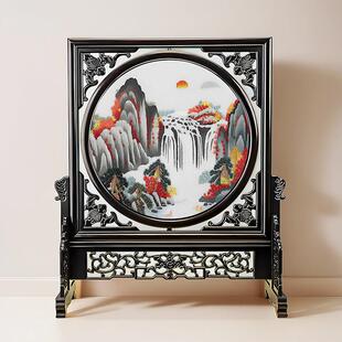 手工苏绣摆件双面刺绣工艺品办公室装饰新中式桌面台屏中国风礼物