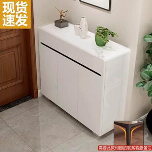 鞋柜烤漆家用门口白色大容量现代简约玄关柜隔断柜带挂衣架换鞋凳