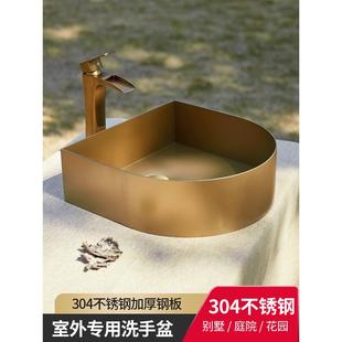 别墅酒店不锈钢台上盆仿古户外洗手盆酒店家用圆形洗脸盆单盆复古