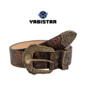 西部复古腰带男士 古着vintage棕色皮带女配饰加长中古牛仔裤 金色