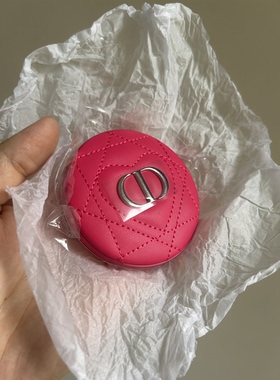 新款！Dior赠品小羊皮玫红色菱格化妆镜便携化妆补妆镜翻盖