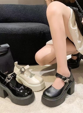 SHOEBOX/鞋柜珍珠玛丽珍鞋女新款单鞋厚底真皮鞋子女士粗跟小皮鞋