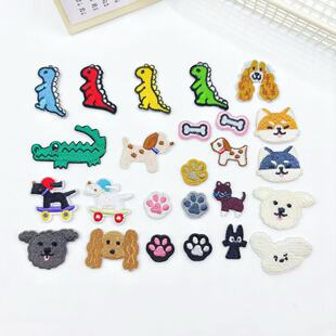 迷你狗狗头像刺绣布贴背胶可熨烫小恐龙鳄鱼爪爪DIY装饰娃衣飘带