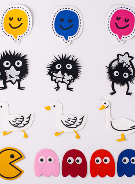 薄款搞怪补贴自粘可缝吃豆豆小鸭子黑色碳球宝宝首相壮实布艺贴纸