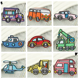 卡通汽车刺绣布贴儿童衣服破洞补丁贴鞋 饰贴布自粘免缝贴花 DIY装