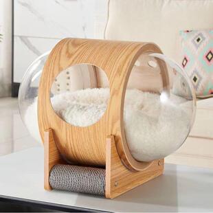 拉车套罩跨境猫窝太空舱实木四季通用猫爬架封闭式猫屋网红木质胶