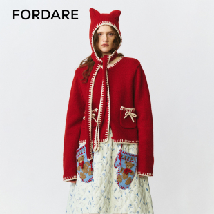 FORDARE/福蝶25秋冬可拆卸立体耳朵围巾连帽开衫