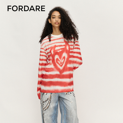 FORDARE手绘条纹恶魔爱心罩衫