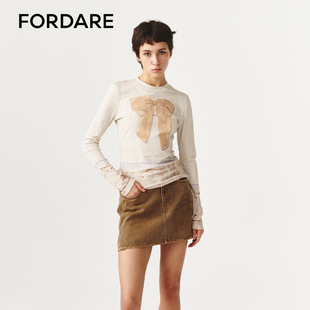 FORDARE/福蝶26早春蝴蝶结3D感印花打底衫