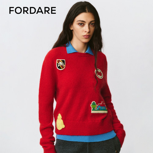 FORDARE/福蝶25秋冬复古撞色假两件徽标POLO衫