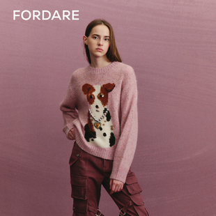 FORDARE 套头 福蝶24秋冬粉色斑点狗毛衫