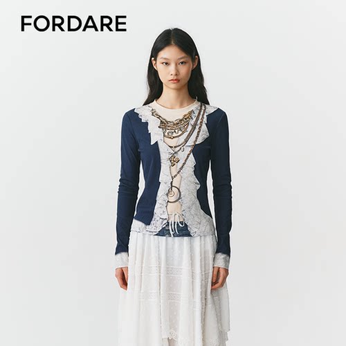 FORDARE/福蝶26秋冬复古感哥特3D感印花上衣