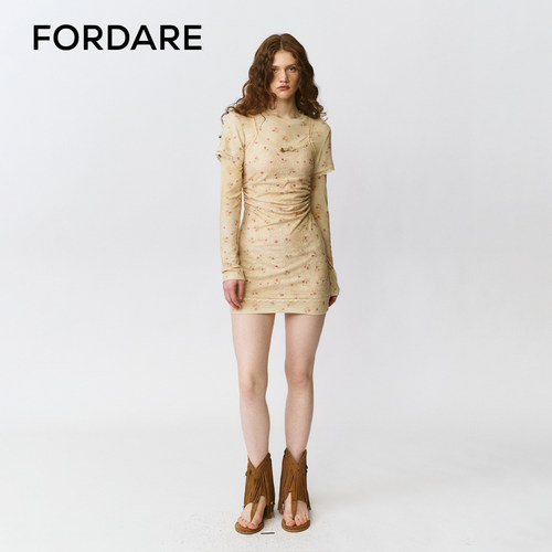 FORDARE/福蝶25早秋碎花吊带背心假两件连衣裙