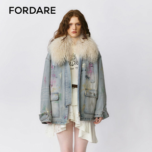 FORDARE 棉服外套 福蝶25秋冬彩色抹脏毛领工装