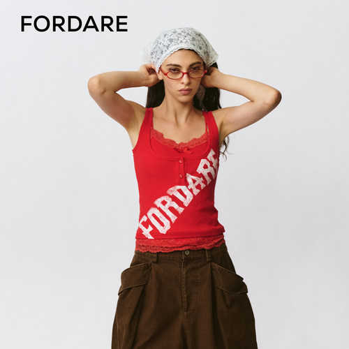 FORDARE/福蝶25早秋蕾丝吊带假两件印花背心
