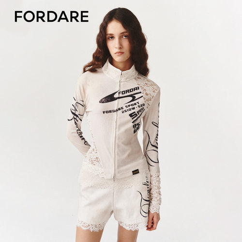 FORDARE/福蝶26早春蕾丝解构拼接运动开衫