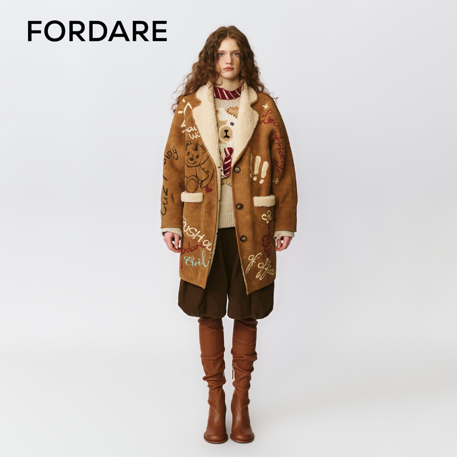 FORDARE/福蝶25秋冬趣味涂鸦感环保皮草