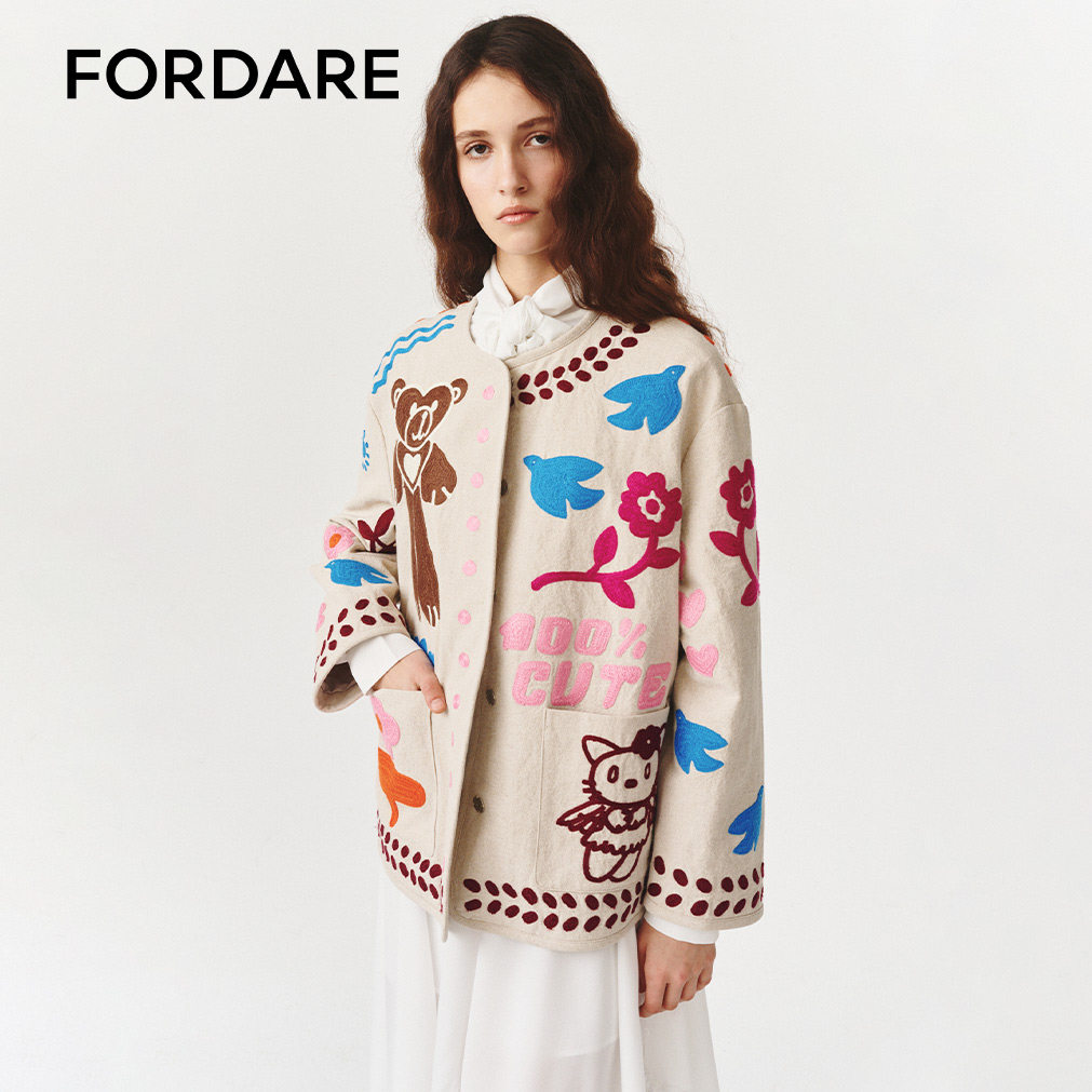 FORDARE/福蝶26早春童趣链条刺绣麻感外套,女装/女士精品,短外套,淘宝优惠券,粉丝福利购,淘宝优惠卷