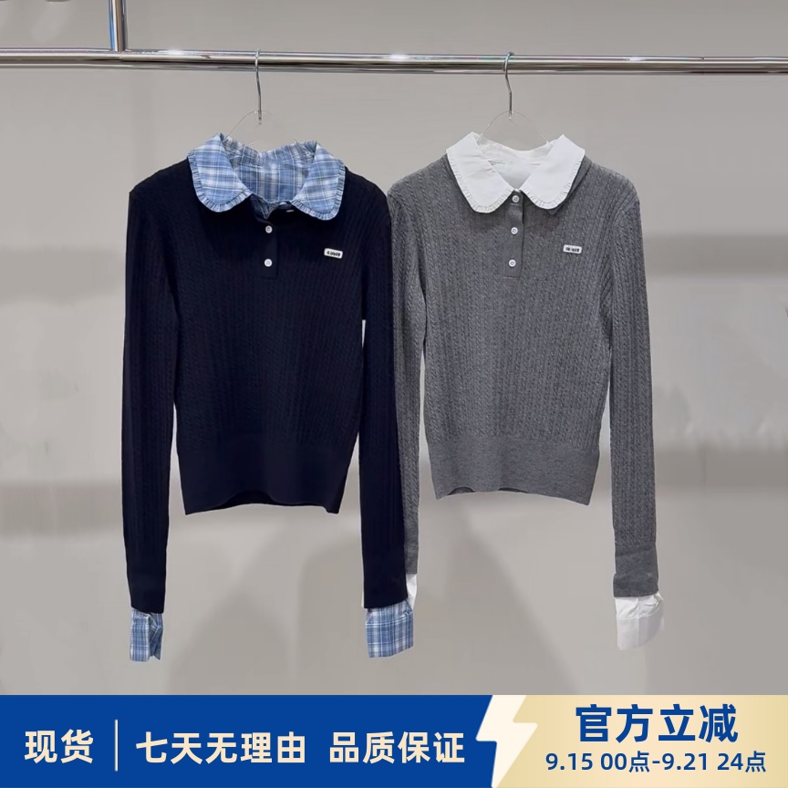现货商场同款2025秋冬新款学院风娃娃领贴标刺绣针织衫女 3J4E409