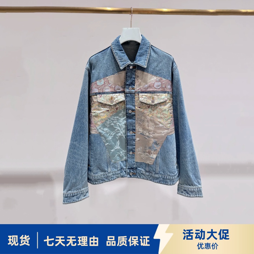 现货商场同款2025秋季新款宽松刺绣印花翻领水洗牛仔外套 2J3RD17