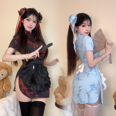 中华娘国风中式小厨娘旗袍改良制服纯欲二次元cos女仆诱惑装免脱
