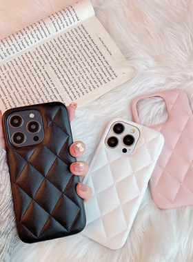 新款16pro小香风菱格15适用苹果14promax手机壳iPhone13女款12pro皮质11保护套xs名媛风简约14plus高级感防摔