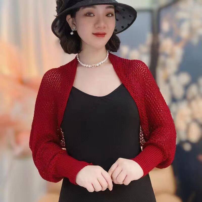 2024新款镂空套袖披肩开衫坎肩女空调房针织上衣搭肩外搭遮肉网红