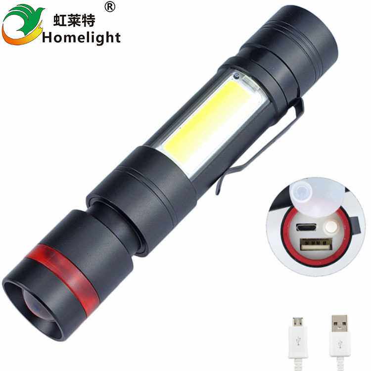 热销led手电筒多功能强光小手电户外照明COB侧灯迷你移动充电电源