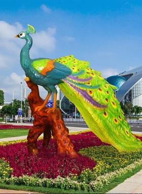 玻璃钢大型彷真孔雀摆件发光动物灯雕塑户外花园林景观庭院装饰品