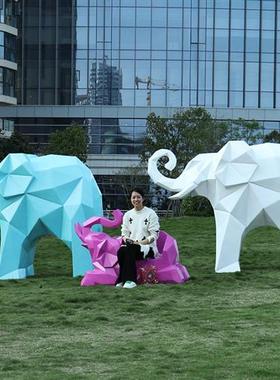 几何大象玻璃钢雕塑园林景观小品户外大型公园景区草坪装饰品摆件