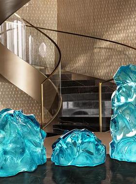 透明树脂景观石头雕塑酒店售楼处别墅庭院水池大型落地软装饰摆件