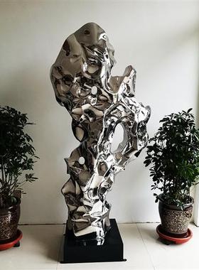 定制太湖石摆件玻璃钢不锈钢仿真雕塑庭院造景假山电镀镜面抽象