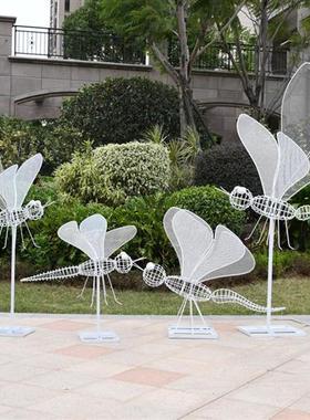 户外不锈钢铁艺镂空蝴蝶园林景观仿真蜻蜓雕塑小区草坪售楼部摆件