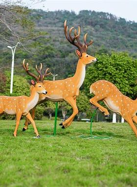 玻璃钢仿真梅花鹿雕塑灯户外园林景观艺术大模型动物落地发光摆件