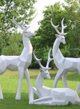 户外园林景观抽象玻璃钢几何梅花鹿雕塑售楼部草坪白鹿造景摆件