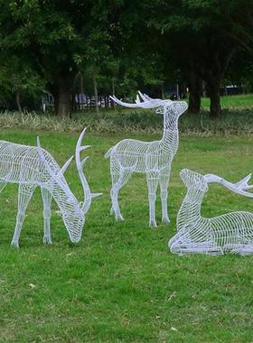 不锈钢镂空仿真梅花鹿雕塑招财铁艺动物摆件售楼中心户外园林景观