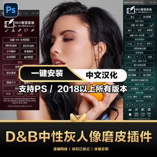 PS商业修图人像D&B中性灰高低频磨皮插件RA Beauty Retouch Panel