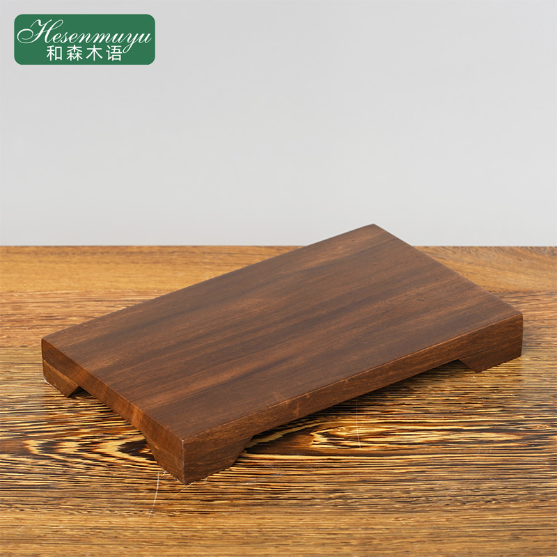 胡桃木整料长方矮平板实木底座花瓶佛像铜摆件新中式垫高木托定制
