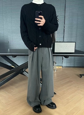 Paris style通勤四季西裤休闲裤TR基础休闲立体双褶A字型宽松垂感