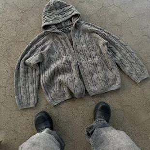 Paris style美丽诺羊毛混纺新贵通勤RL风格Type扭花连帽开衫毛衣