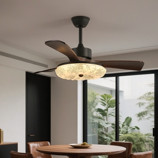 宋式美学风扇灯中古风餐厅风扇吊复古吊扇灯灯电扇灯家用一体吊灯