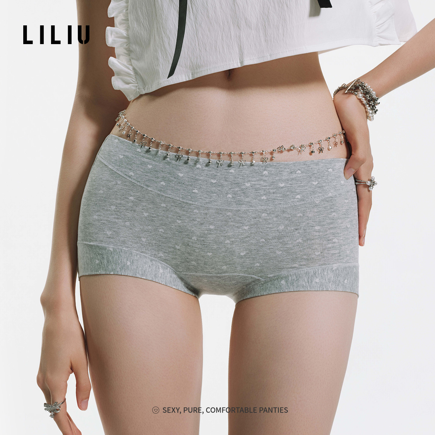 LILIU|波点印花平角内裤女10A抗菌纯棉裆中高腰舒适四角裤女