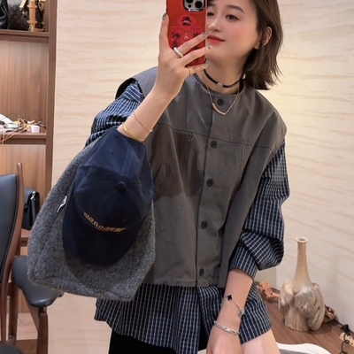韩系条纹拼接假两件衬衫女秋季