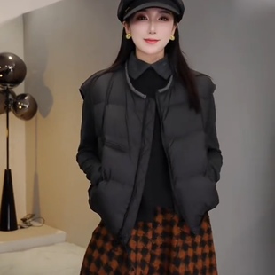 短款圆领无袖羽绒马甲女2025秋冬新款宽松显瘦百搭白鸭绒马夹外套