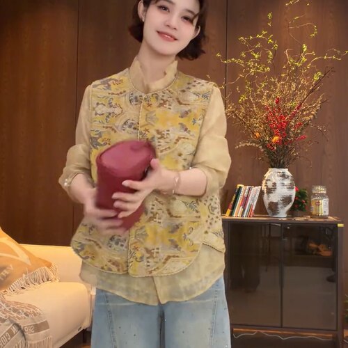 新中式国风圆领刺绣马甲女春季