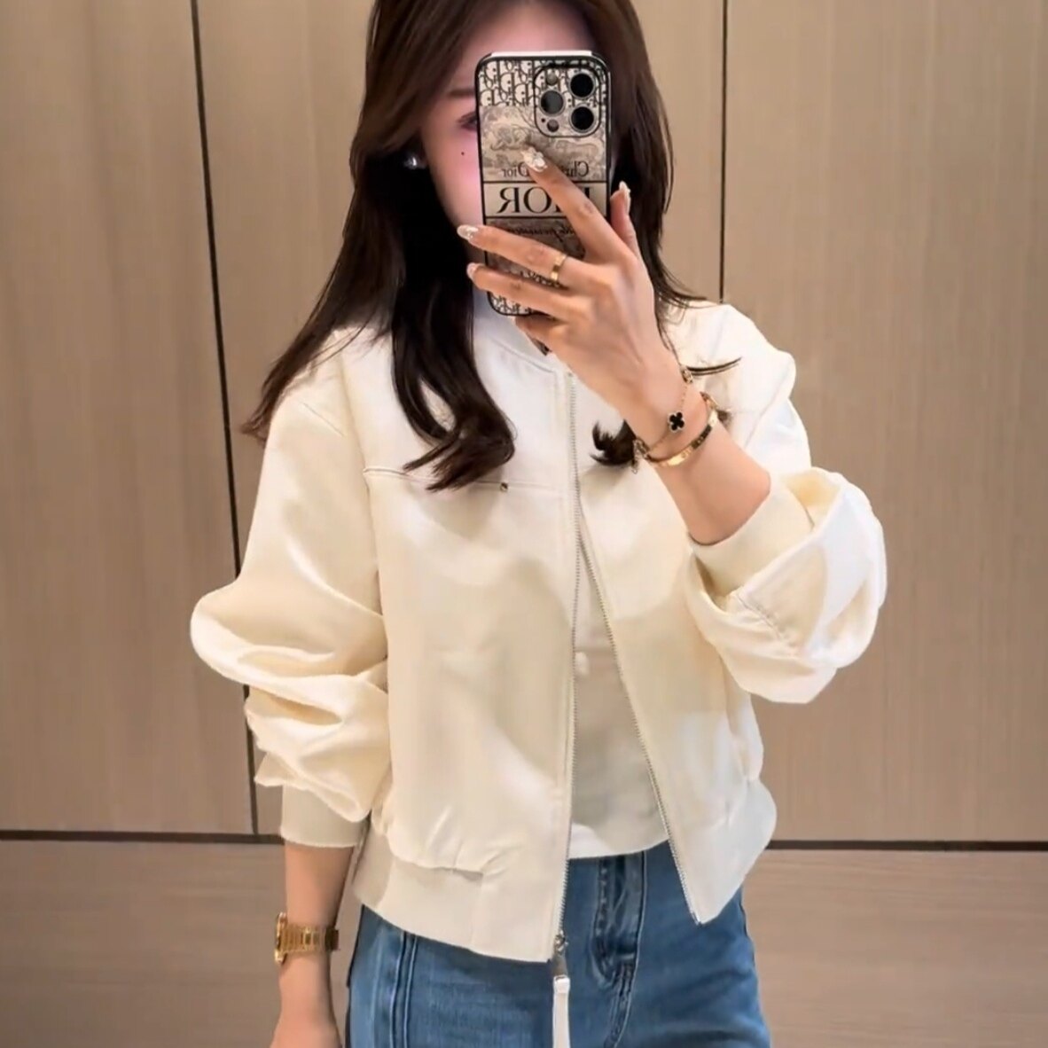 韩系缎面棒球服外套女2026春季新款短款宽松百搭休闲显瘦夹克上衣