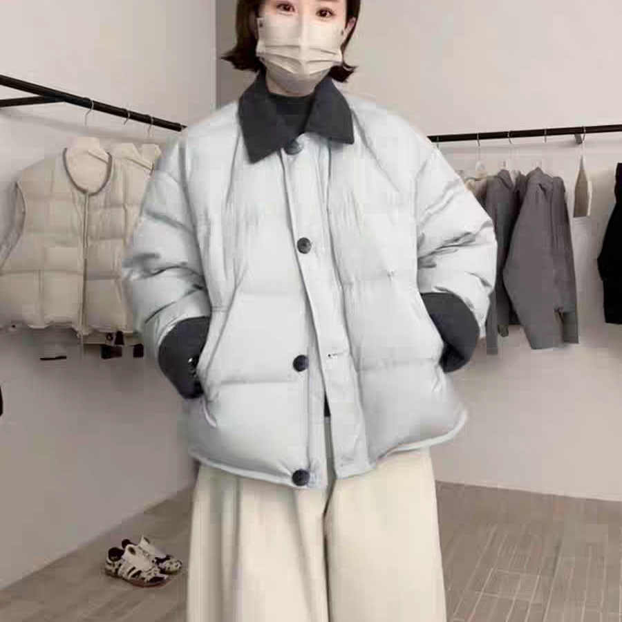撞色翻领短款羽绒服女冬季新款