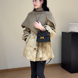 欧货小香风针织披肩菱格羽绒服女2025冬季 收腰保暖白鸭绒外套 新款