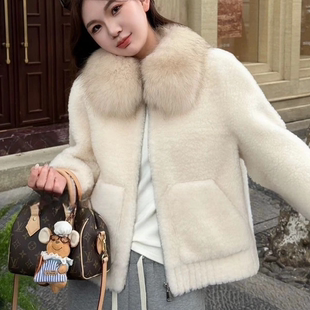 韩系毛领羊羔毛外套女2025冬季新款短款宽松显瘦加厚保暖毛毛外套